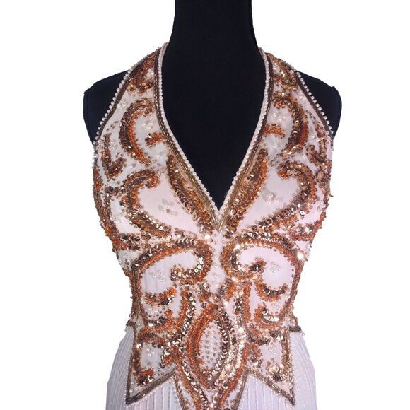 NWT Vintage Cache Silk Beaded Old Hollywood Glam Flapper Mini Halter Dress 6 - Picture 2 of 8